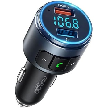 Octeso Upgraded V5.0 FM Bluetooth Transmitter Car, QC3.0 & LED Backlit Wireless
