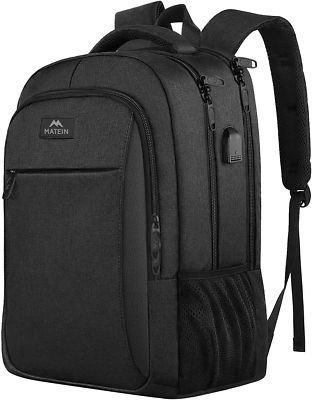 MATEIN Travel Laptop Backpack with USB Charging Port, Anti-Theft, Water Resistant – Black